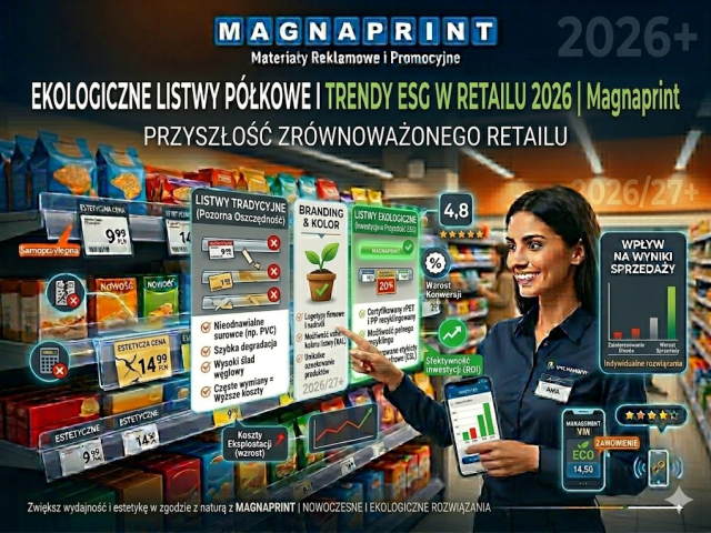 Ekologiczne listwy półkowe i trendy ESG w retailu 2026 | Magnaprint