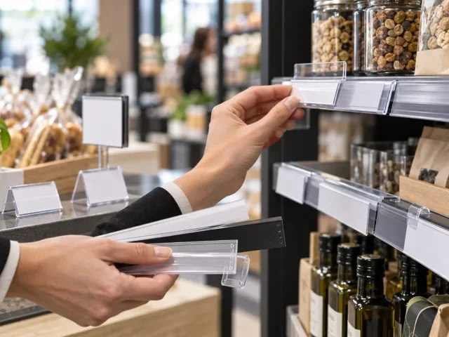 Osłonki cenowe na regał i ladę: jak dobrać materiał i sposób mocowania?