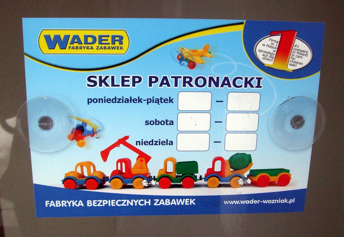 Tabliczka sklepowa z przyssawkami